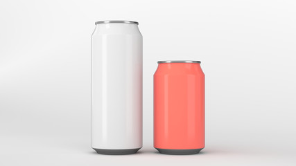 Big white and small red soda cans mockup