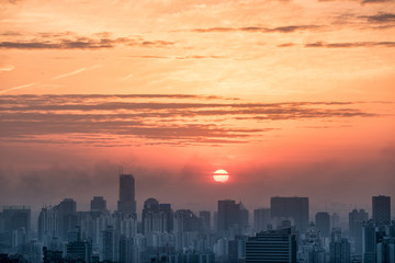 skyline of Shanghai at sunset