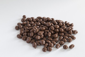 isolated healthy hazelnut chocolate on the white background for cafe or shop concept. 