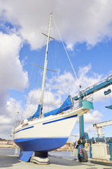 Fototapeta na wymiar Boat in shipyard for repair