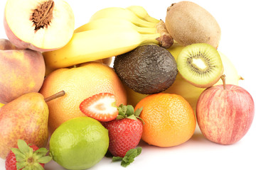 Assortment of exotic fruits isolated on white