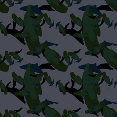 Military camouflage seamless pattern in gray-violet, green and blue colors