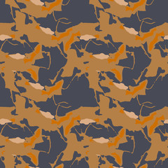 Military camouflage seamless pattern in gray-violet and orange colors