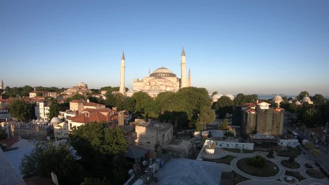 Late afternoon timelapse, Sultanahmet district, Aya Sophia mosque, Istanbul