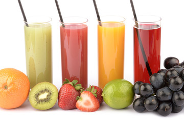 Fresh fruit juices on white