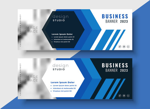 geometric blue business banners set with image space