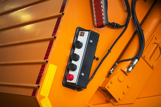 Orange Garbage Truck Instrument Table. Garbage Truck Command Table.