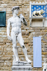 David by Michelangelo, marble statue, piazza della Signoria. Florence, May 2017