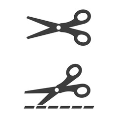 Scissors with cut lines isolated on white background