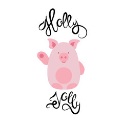 Obraz na płótnie Canvas Holly-Jolly. Symbol of new year. Nice pink pig