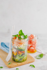 Fresh salad in jar ready to eat