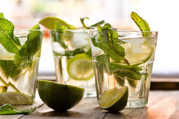 mojito cocktail with rum, lime and soda