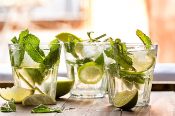 mojito cocktail with rum, lime and soda