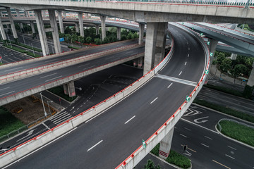 Aerial view of highway and overpass in city