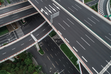 Aerial view of highway and overpass in city
