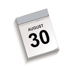 Kalender August 30, Kalender, Abreißkalender mit Datum 30 August
Vektor Illustration isoliert auf weißem Hintergrund
