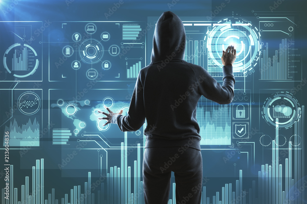 Poster hacker and digital interface
