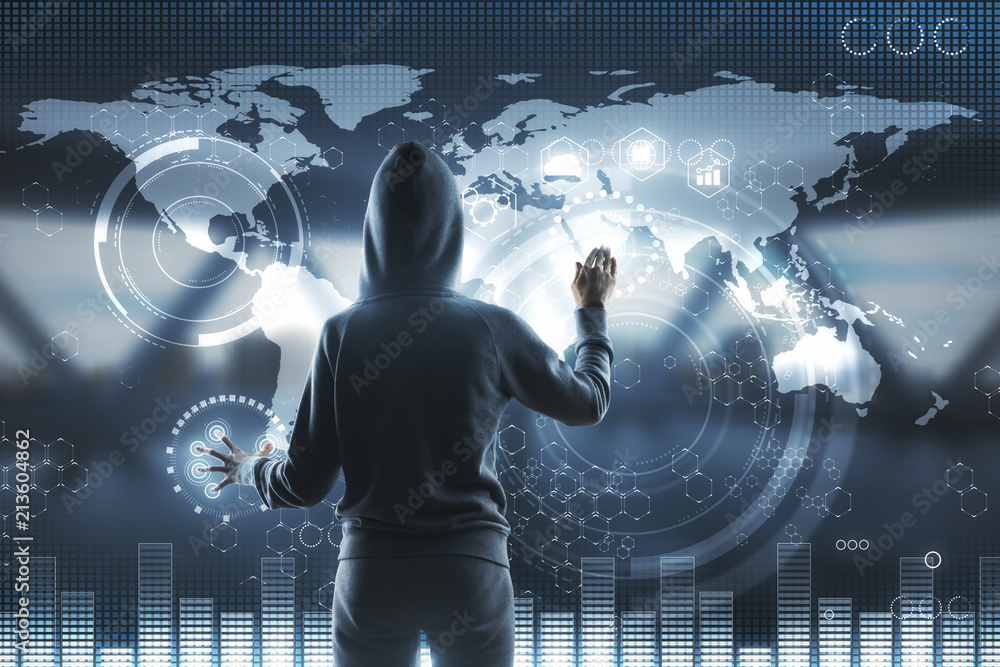 Leinwandbilder hacker and blockchain screen
