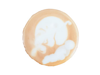 Hot coffee latte art  in cup isolated white background.