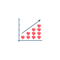 Heart stacks on growth graph diagram, Love or health progress concept, vector illustration