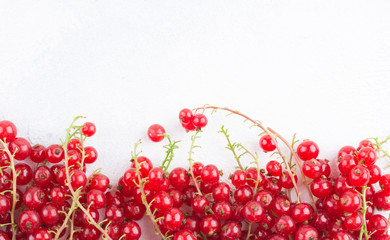 Summer creative concept: scattered cluster on white concrete background. For banner with copyspace.