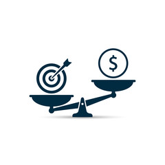 Business Target vs money on scales illustration. Vector business concept