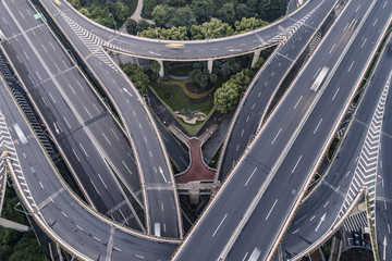 Aerial view of highway and overpass in city