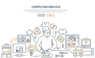 Computer service - line design style illustration