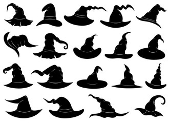 Illustration of different witch hats isolated on white