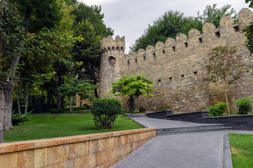 Fototapeta na wymiar Old fortress wall in Governor Garden, Baku city