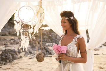 Young and beautiful bride celebrating wedding