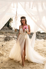 Young and beautiful bride celebrating wedding