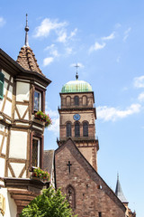 Obraz premium Kaysersberg. Eglise sainte Croix, Alsace, Haut Rhin. Grand Est 