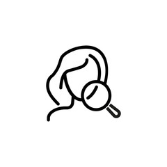 Problem skin line icon. Face, woman, magnifier, examining. Beauty care concept. Can be used for topics like spa salon, skincare, cosmetology, dermatology