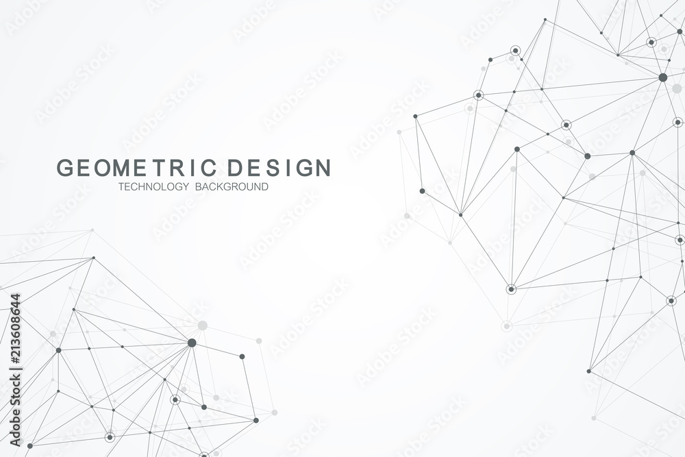 Poster Abstract polygonal background with connected lines and dots. Minimalistic geometric pattern. Molecule structure and communication. Graphic plexus background. Science, medicine, technology concept.
