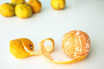 orange fruit peel on table