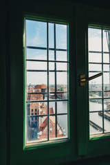 View on Old Town building in Gdansk through the window