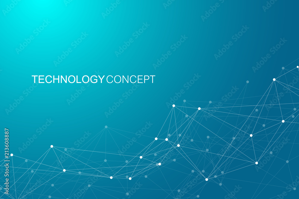 Poster Geometric connected background lines and dots. Simple technology abstract graphic background design, vector illustration.