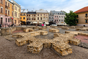Po Farze Square - a square in the Old Town in Lublin created after dismantling the parish church. St. Michael the Archangel - obrazy, fototapety, plakaty