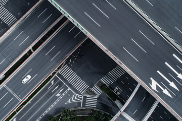 Aerial view of highway and overpass in city