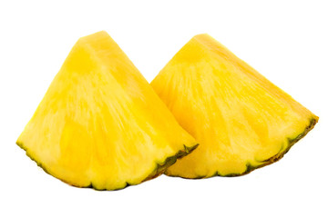 Two Pineapple slices. Ananas fruit  isolated on white background. Fresh pineapple macro..