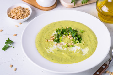 Zucchini Cream soup on white.