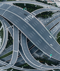 Aerial view of highway and overpass in Shanghai city on a cloudy day