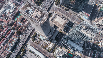 Aerial View of business area and cityscape in west Nanjing road, Jing`an district, Shanghai