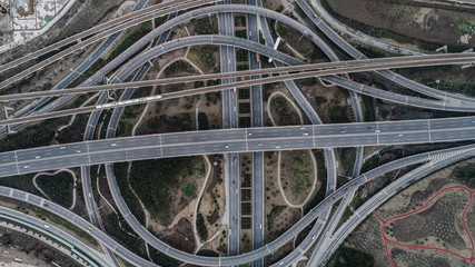 Aerial view of railway, highway and overpass on Luoshan road, Shanghai