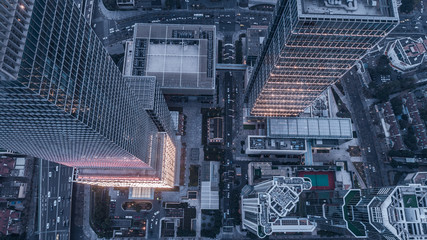 aerial view of business area in Nangjing Rd, Shanghai, China, at dusk