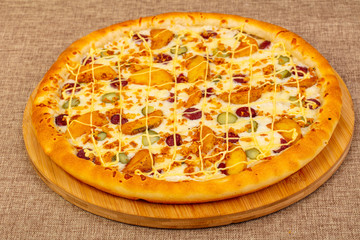 Pizza with sausages and potato