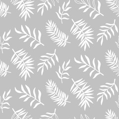 Tropical Leaves seamless pattern, modern hand drawn nature foliage