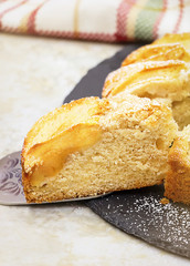 Sweet homemade apple pie with cinnamon on slate. Selective focus.
