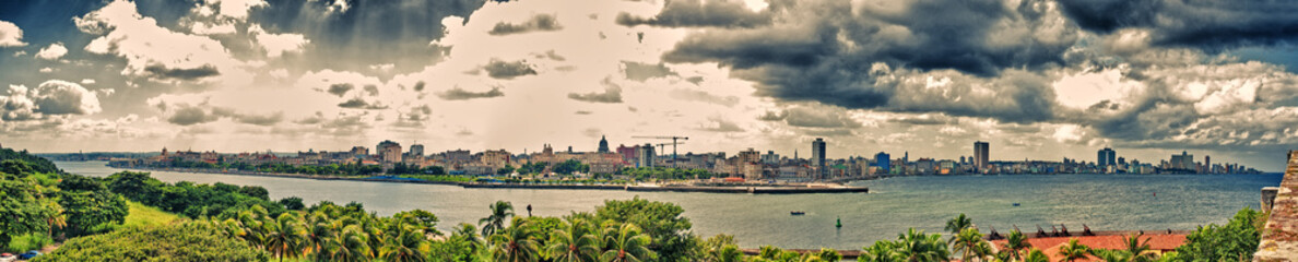 panoramic view of havana city and havana bay taken to the morro castlel - obrazy, fototapety, plakaty